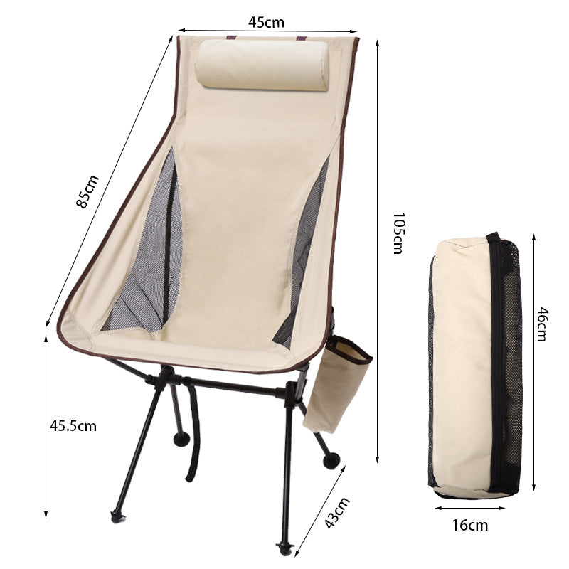 Folding camping chair with headrest. Lightweight, aluminum alloy, for travel and fishing. Outdoor furniture.