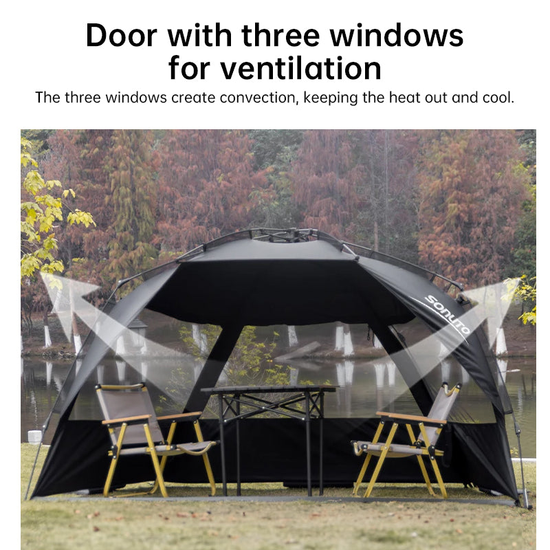 Outdoor 3-4 person one-touch quick-set tent, suitable for beach, fishing, family trips, picnics, parks, UV-resistant with sunsha