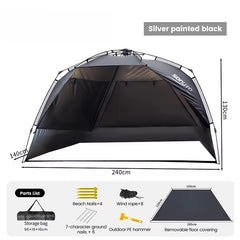 Outdoor 3-4 person one-touch quick-set tent, suitable for beach, fishing, family trips, picnics, parks, UV-resistant with sunsha