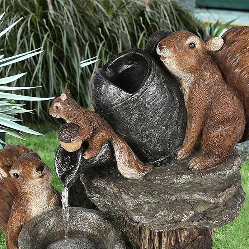 Solar resin duck garden fountain with LED squirrel design, outdoor decor (E2).
